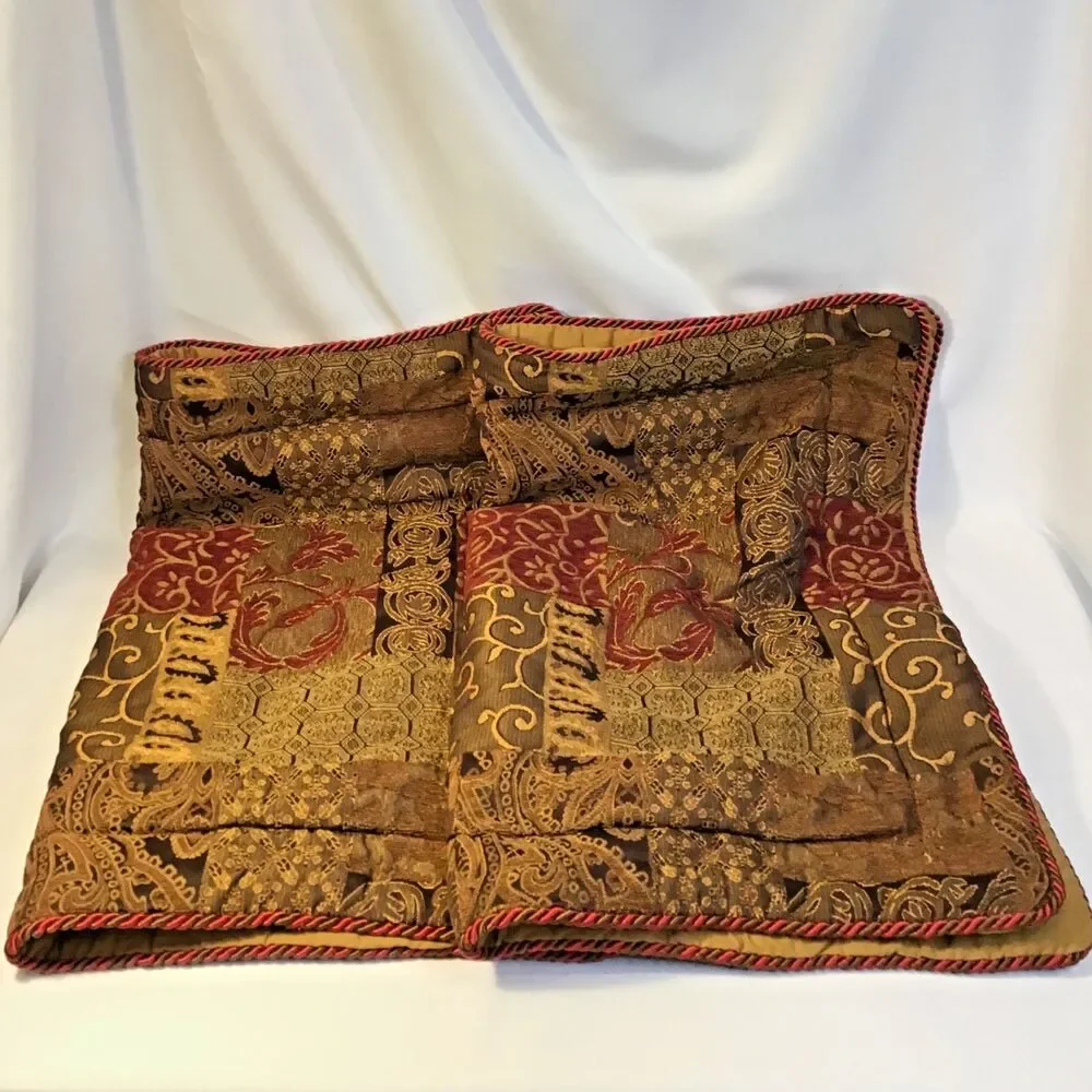 Croscill Galleria Red Brown Gold Queen Pillow Shams (Set of 2)